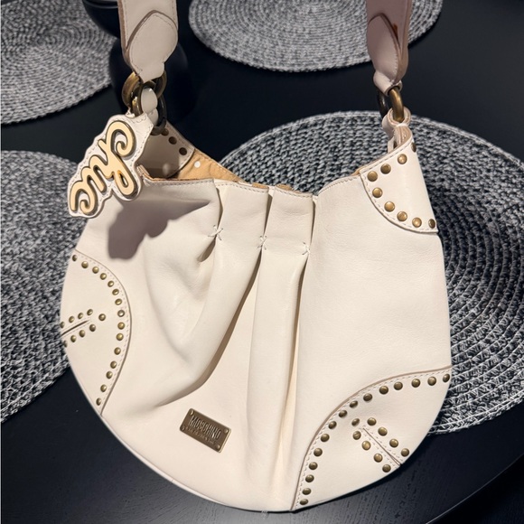 Moschino Cream Leather Studded Shoulder Bag - Picture 2 of 8